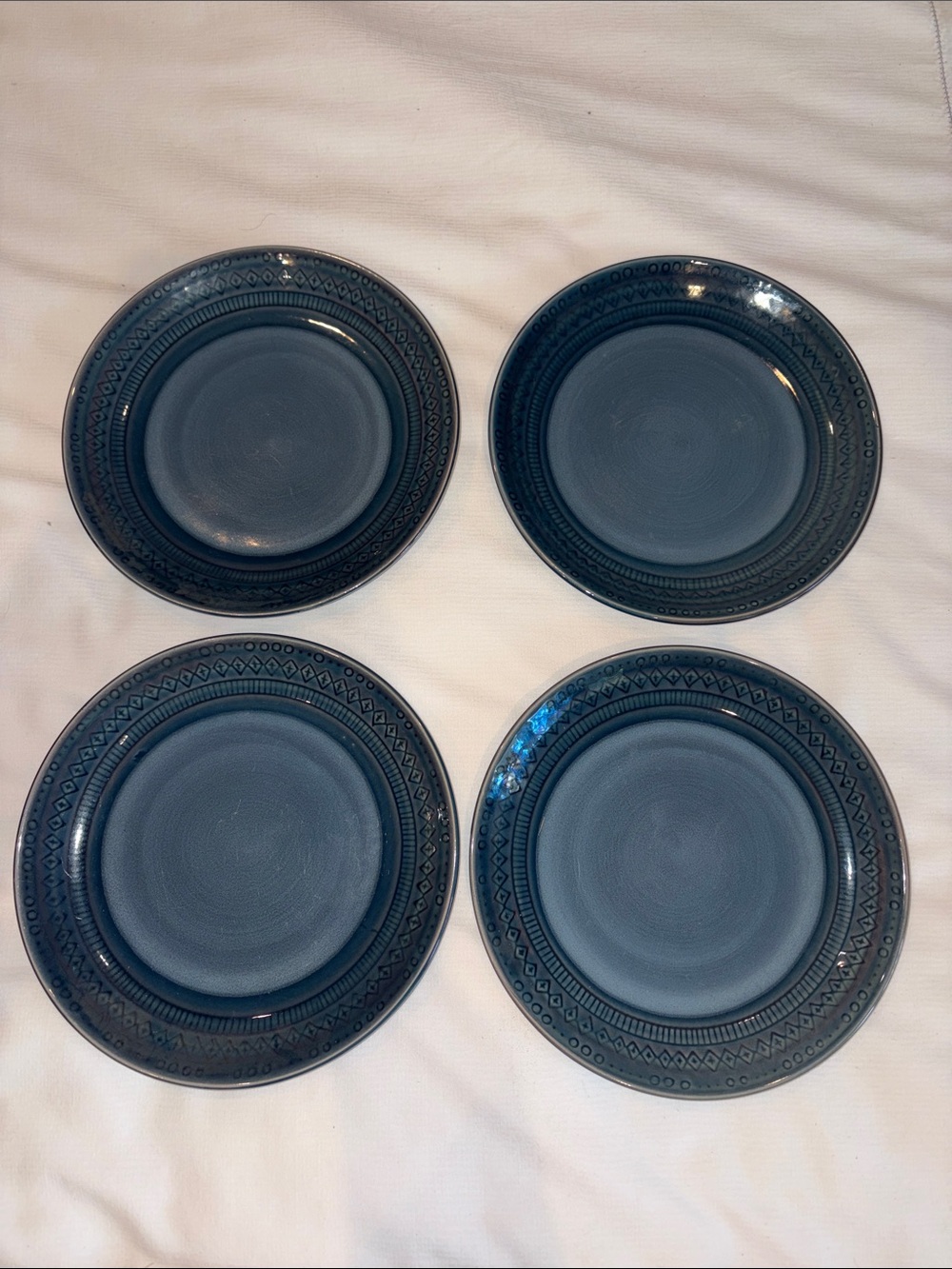 Set of 4 Threshold Kingsland Blue Stoneware 8 1/2" Salad Plates Retired VGUC
